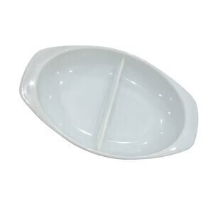 Pyrex‎ Vintage Divided Oval Serving Baking Milk Glass Dish 1.5qt White